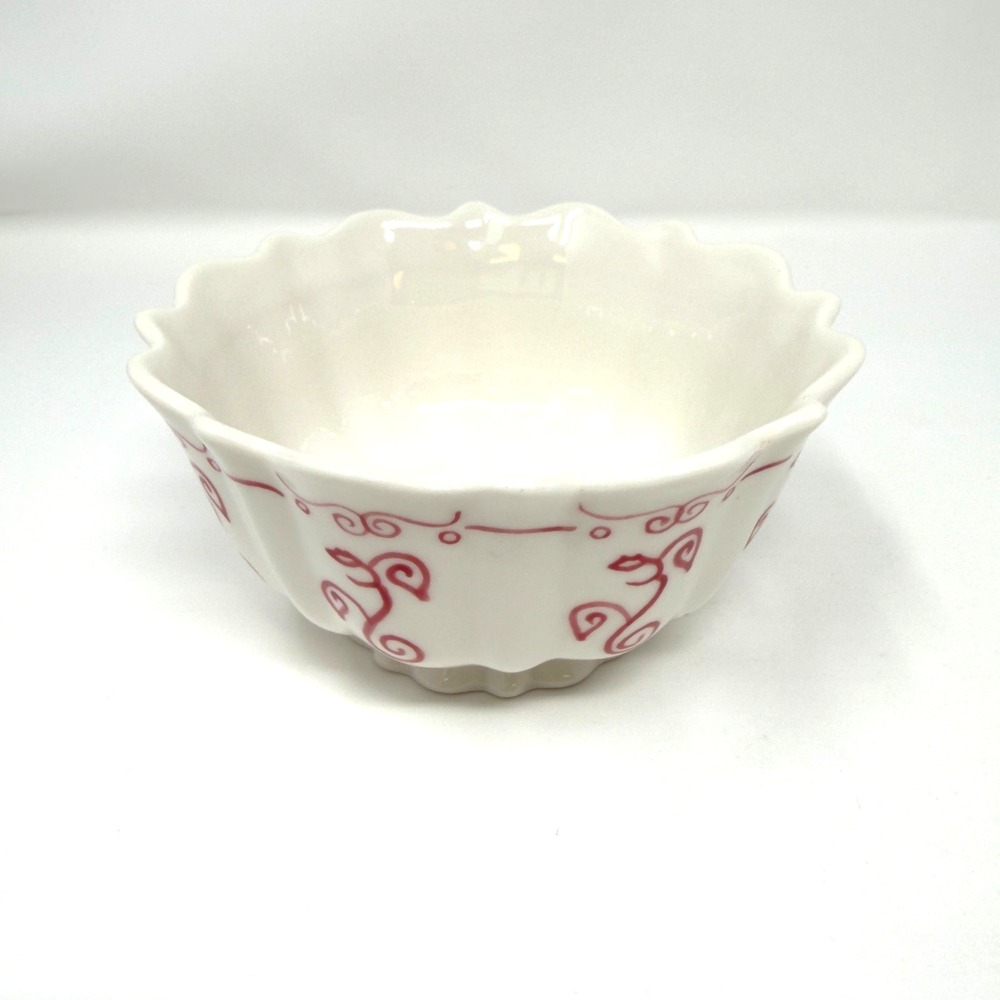 Vintage Starbucks Barista Scalloped Ceramic Bowl White Red Coffee Dish‎
